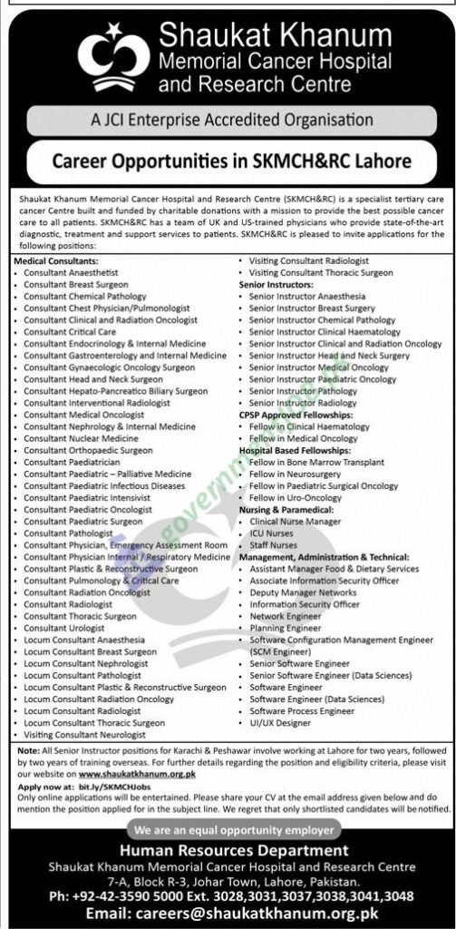 Shaukat Khanum Memorial Cancer Hospital Jobs 2024 | Online Apply