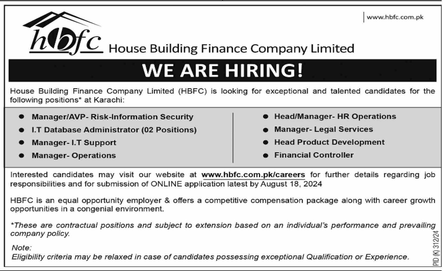 House Building Finance Company Limited (HBFC) Jobs