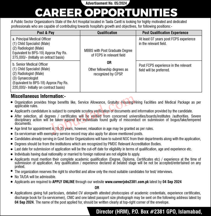 Latest PAEC Hospital Jobs in Islamabad August 2024