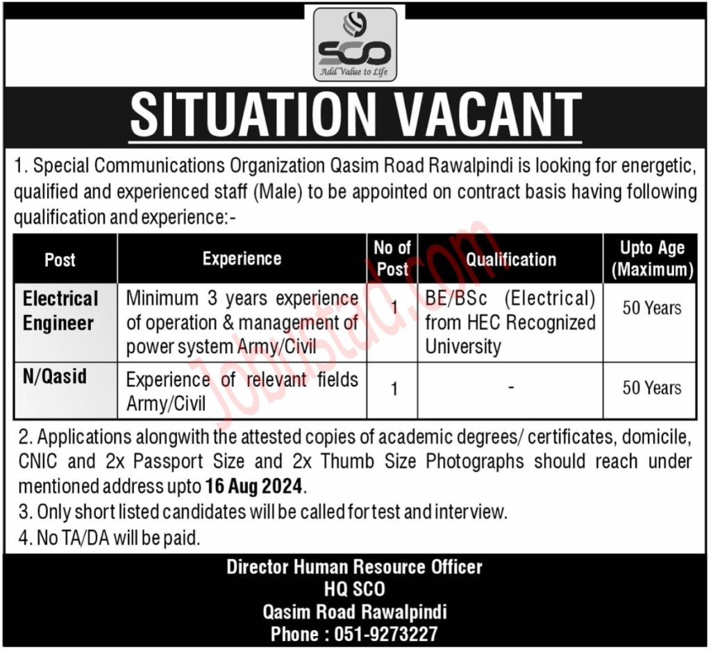 Special Communication Organization (SCO) Jobs 