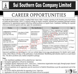 Latest SSGC Jobs in Karachi August 2024 Advertisement