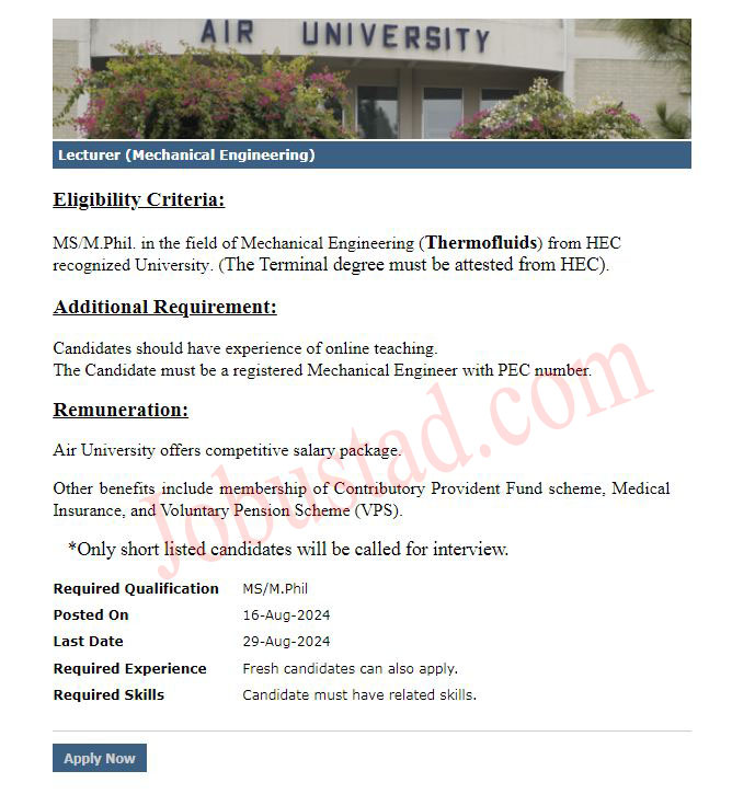 Lecturer jobs in Islamabad August 2024