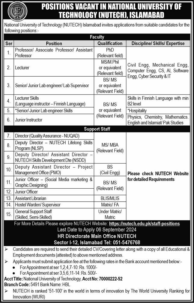 National University of Technology Jobs 2024