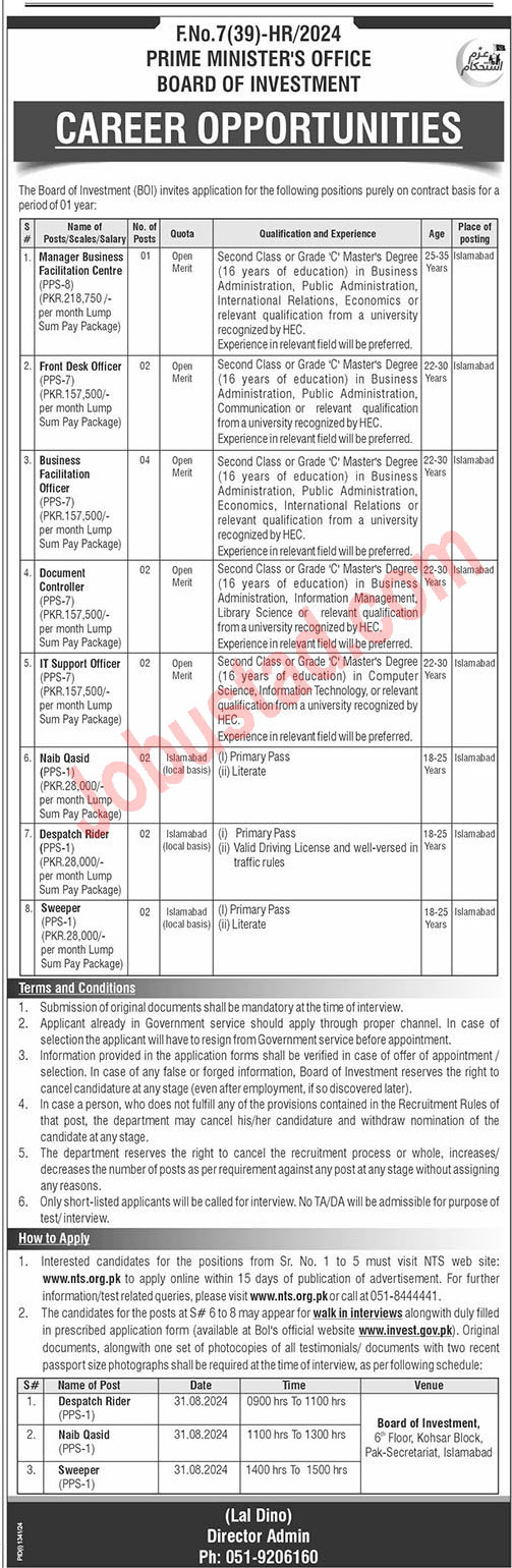 New PM Office Jobs in Islamabad August 2024