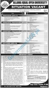 Allama Iqbal Open University AIOU Jobs 