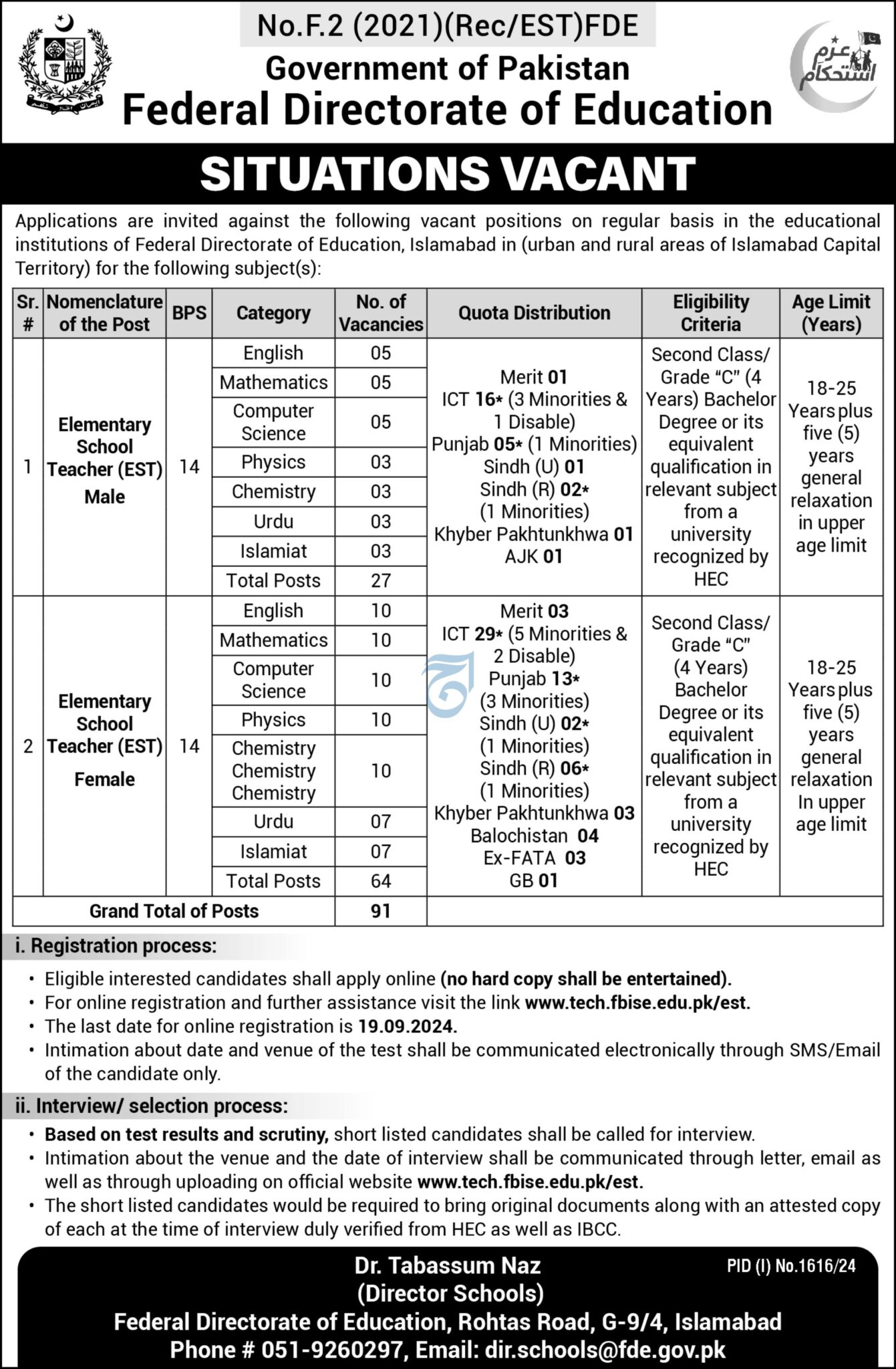 Federal Directorate of Education Jobs 