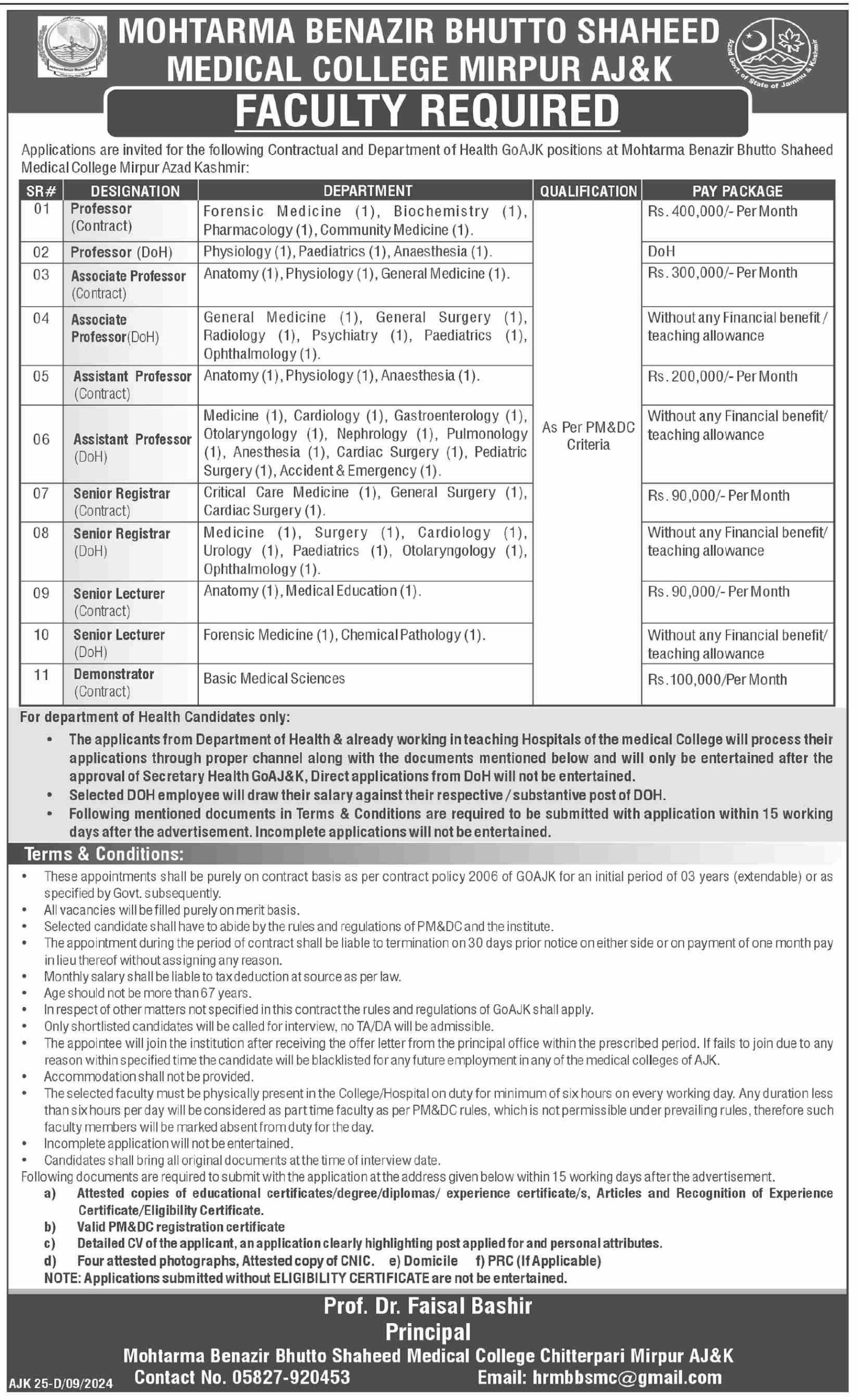 Mohtarma Benazir Bhutto Shaheed Medical College MBBSMC Mirpur Jobs