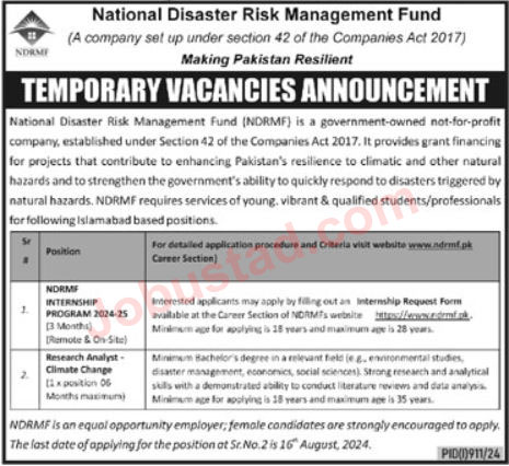 New NDRMF Jobs in Islamabad August 2024