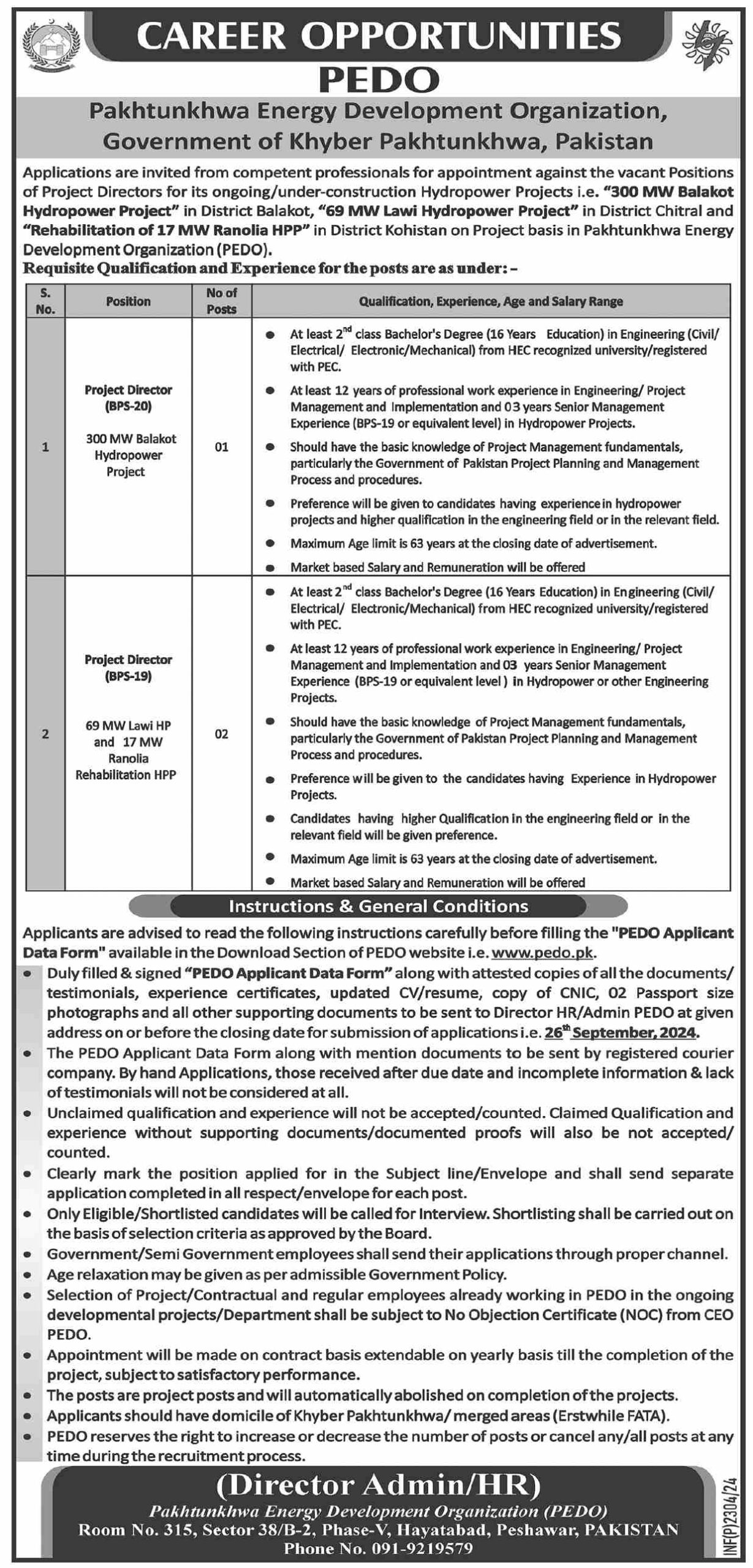 Pakhtunkhwa Energy Development Organization (PEDO) Jobs